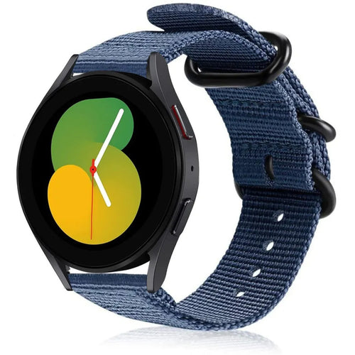 Nylon Buckle Strap, blue, on a watch, 3/4 front view