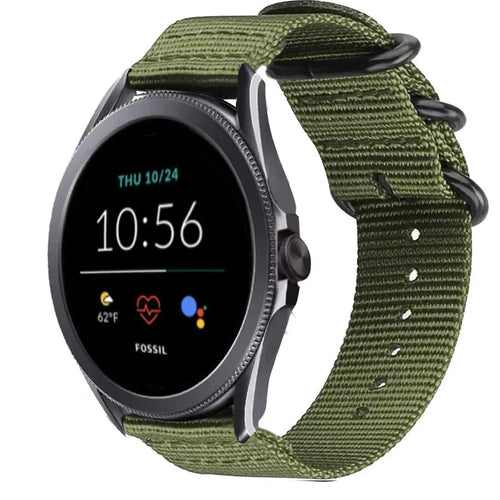 Nylon Buckle Strap, green, on a watch, 3/4 front view
