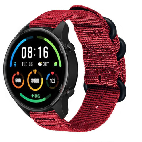 Nylon Buckle Strap, red, on a watch, 3/4 front view
