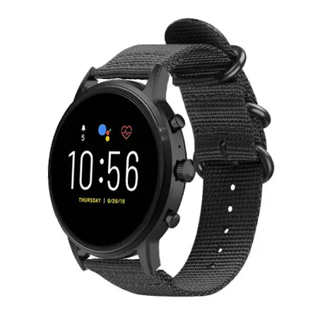 Nylon Buckle Strap, black, on a watch, 3/4 front view
