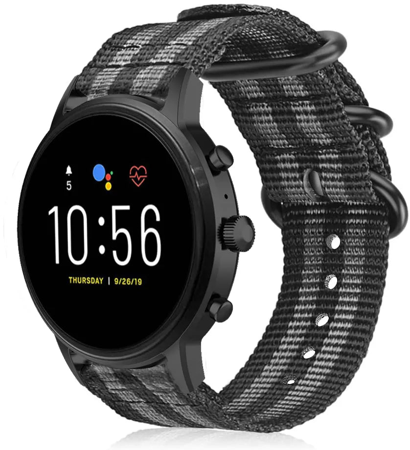 Fossil Gen 4 Explorist (HR) Nylonarmband mit Schnallenverschluss (Schwarz/Grau)