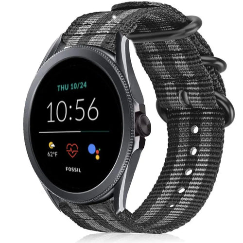 Nylon Buckle Strap, black/grey, on a watch, 3/4 front view