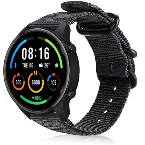Nylon Buckle Strap, black, on a watch, 3/4 front view