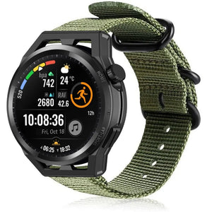 Nylon Buckle Strap, green, on a watch, 3/4 front view
