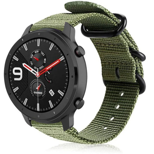 Nylon Buckle Strap, green, on a watch, 3/4 front view