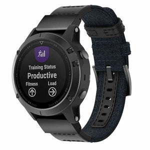 Nylon Hybrid Strap, dark blue, on a watch, 3/4 front view