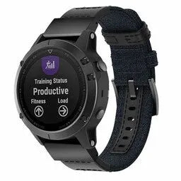 Nylon Hybrid Strap, dark blue, on a watch, 3/4 front view