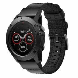 Nylon Hybrid Strap, black, on a watch, 3/4 front view