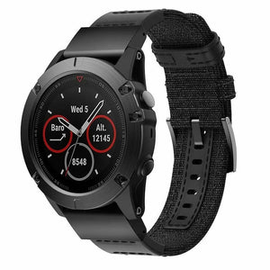 Nylon Hybrid Strap, black, on a watch, 3/4 front view