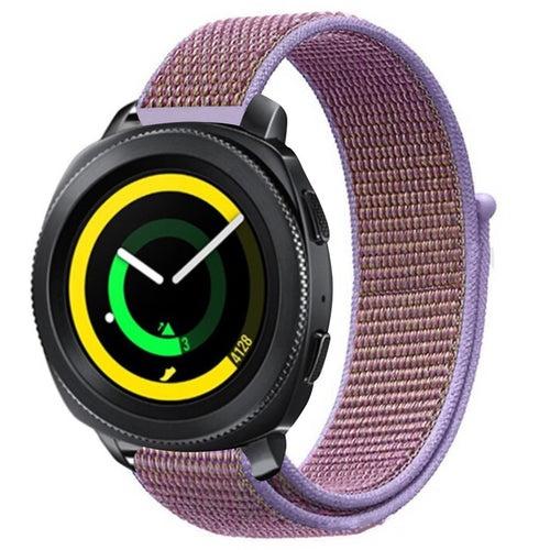 Nylon Strap, purple, on a watch, 3/4 front view