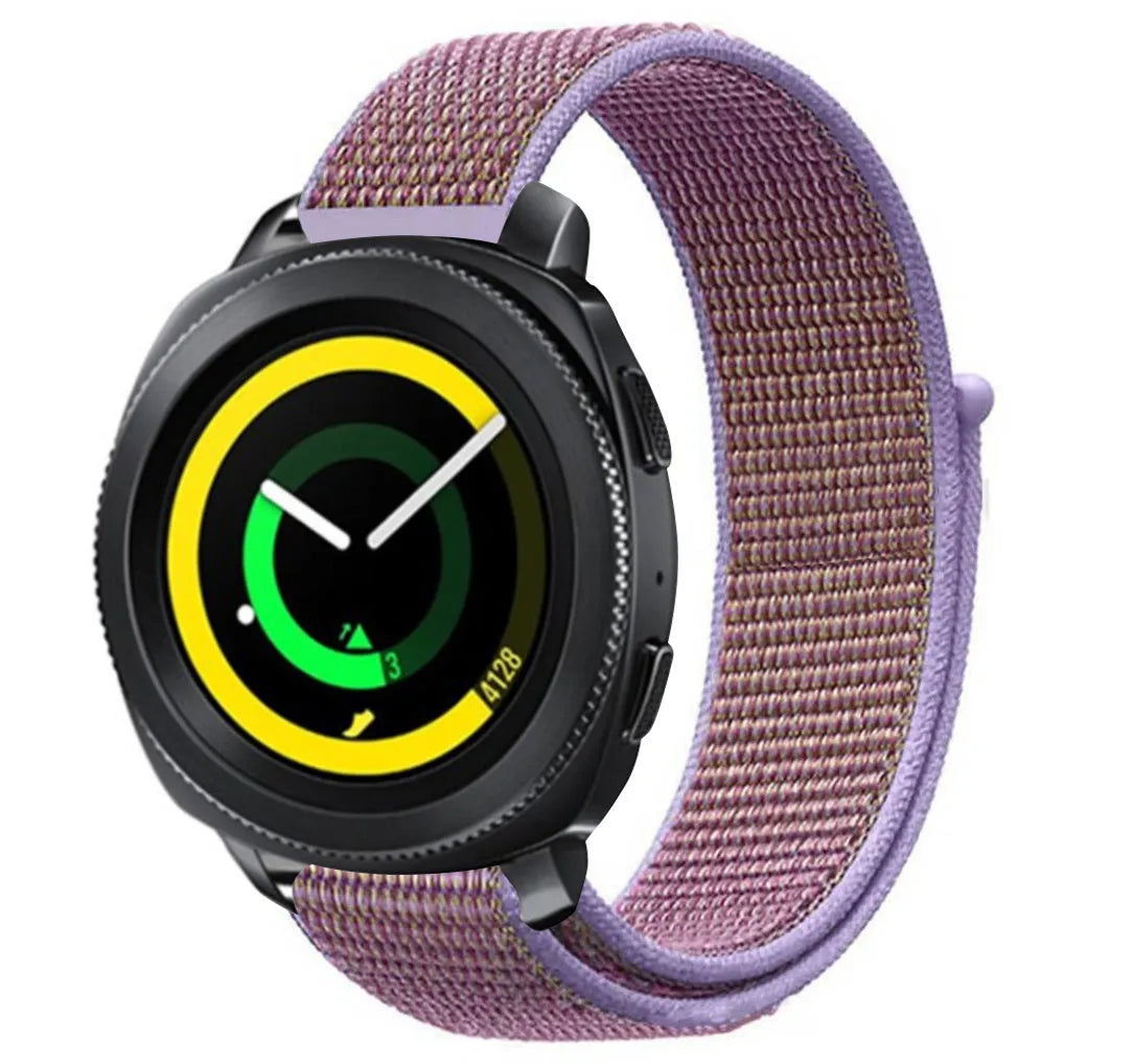 Nylon Strap, purple, on a watch, 3/4 front view
