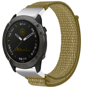 Nylon Strap, olive green, on a watch, 3/4 front view