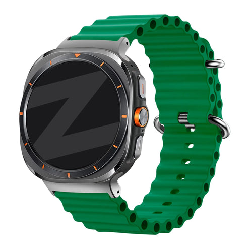 Silicone Ocean Strap 'Classic', dark green, on a watch, 3/4 front view