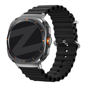 Silicone Ocean Strap 'Classic', black, on a watch, 3/4 front view