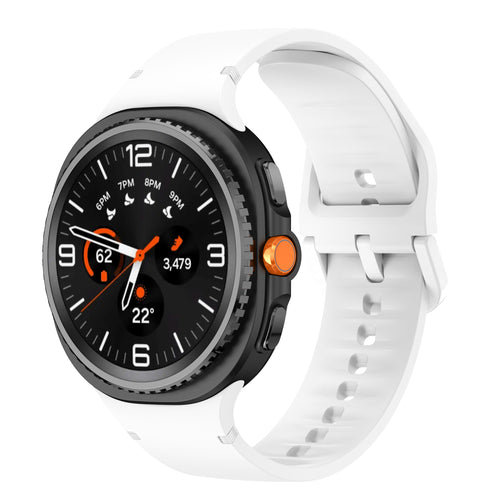 Silicone Strap, white, on a watch, 3/4 front view