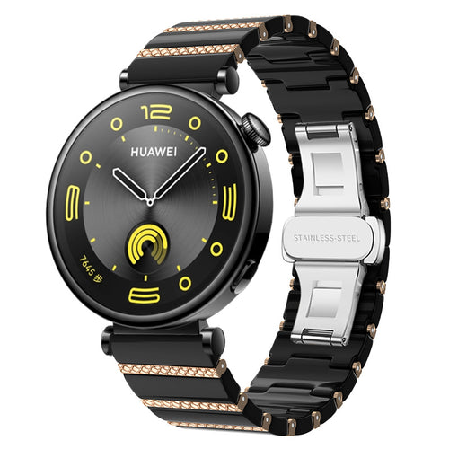 Huawei Watch 5 - 42mm 'One Bead' Keramik Armband (Schwarz/Roségold)