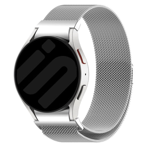 Milanese Strap 'One Push', silver, on a watch, 3/4 front view