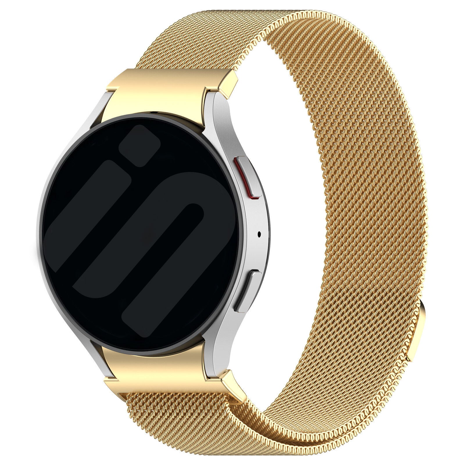 Milanese Strap 'One Push', gold, on a watch, 3/4 front view