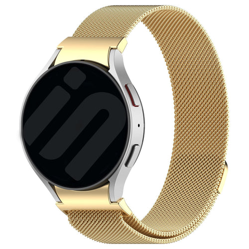 Milanese Strap 'One Push', gold, on a watch, 3/4 front view