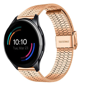 Fine Steel Strap, rose gold, on a watch, 3/4 front view