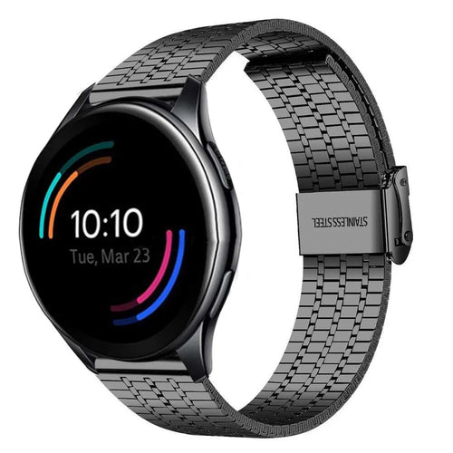 Fine Steel Strap, black, on a watch, 3/4 front view