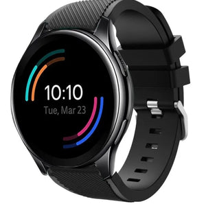 Twill Silicone Strap, black, on a watch, 3/4 front view