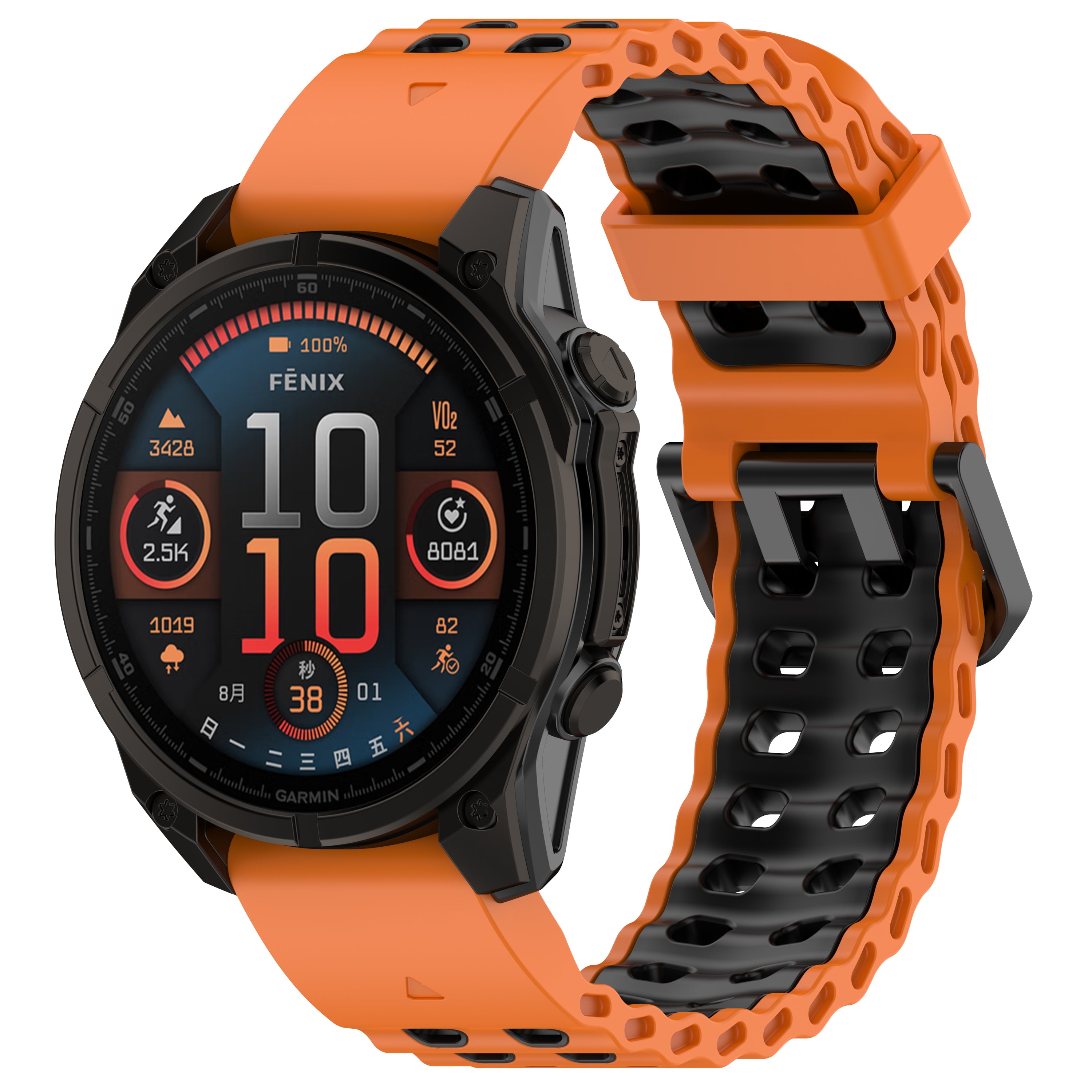 Garmin Fenix 8 Pro - 51mm Wave Sportarmband (Orange/Schwarz)