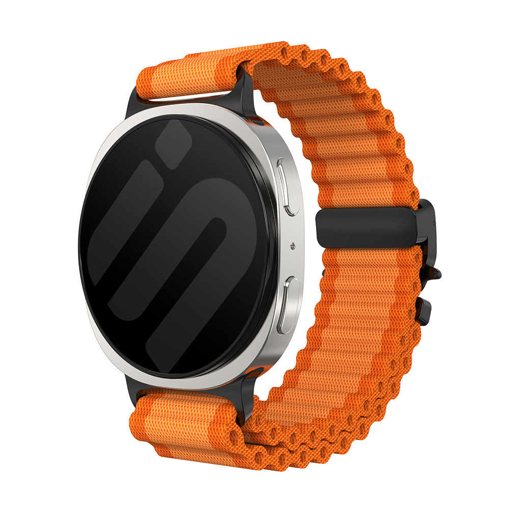 Samsung Galaxy Watch 8 - 44mm Outdoor Nylonarmband mit P-Schnalle (Orange/Schwarz)