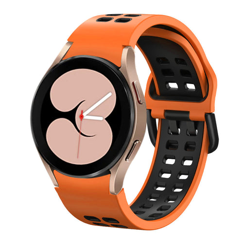Silicone Squared Sport Strap, orange/black, on a watch, 3/4 front view