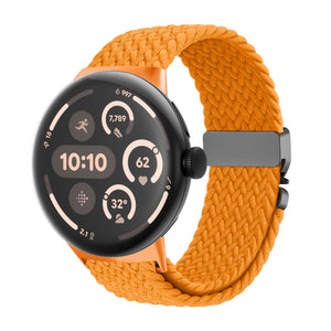 Nylon Braided Strap P-Buckle, orange, on a watch, 3/4 front view