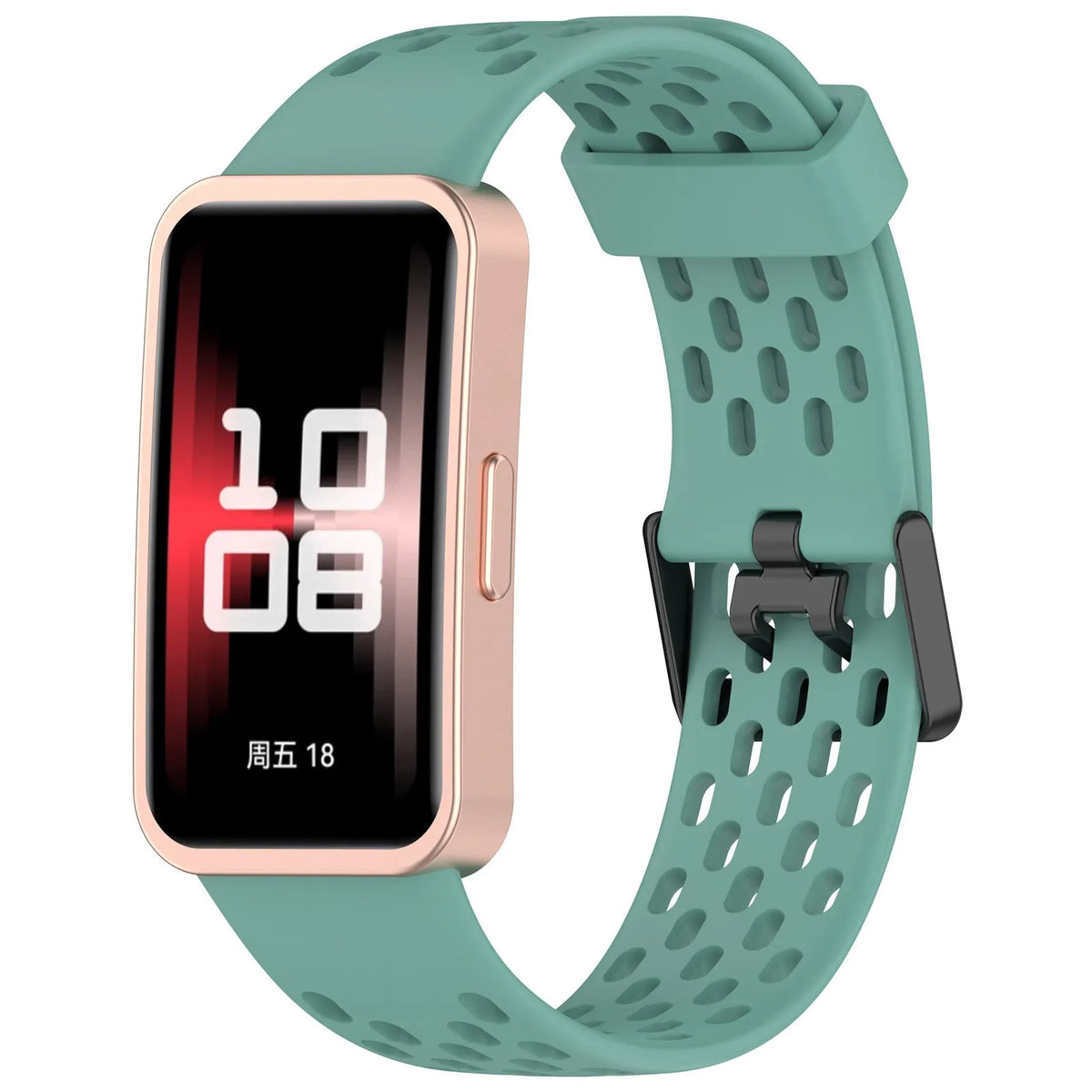 Breathable Silicone Strap, viridian, on a watch, 3/4 front view