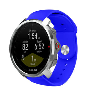Silicone Sport Strap, blue, on a watch, 3/4 front view