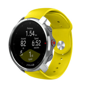 Silicone Sport Strap, yellow, on a watch, 3/4 front view
