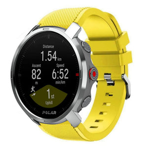 Twill Silicone Strap, yellow, on a watch, 3/4 front view