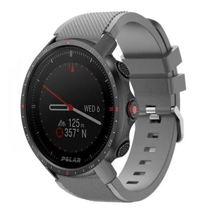 Twill Silicone Strap, grey, on a watch, 3/4 front view