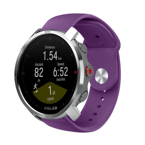 Silicone Sport Strap, purple, on a watch, 3/4 front view