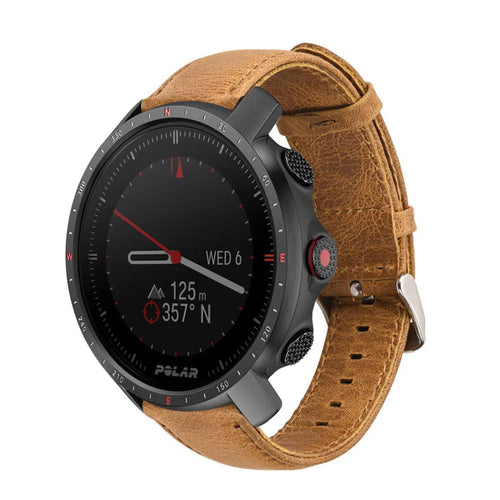 Leather Strap, brown, on a watch, 3/4 front view