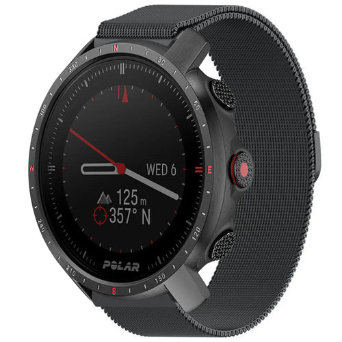 Milanese Strap, black, on a watch, 3/4 front view