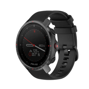 Premium Silicone Strap, black, on a watch, 3/4 front view