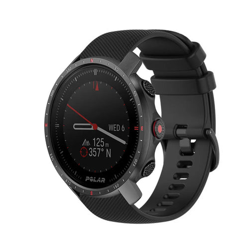 Premium Silicone Strap, black, on a watch, 3/4 front view