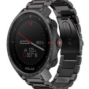 Titanium Strap, black, on a watch, 3/4 front view