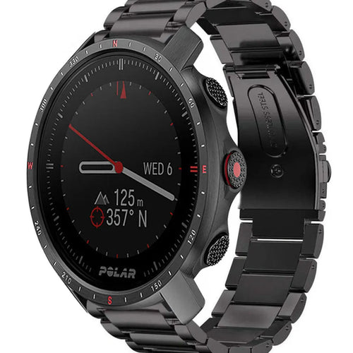 Titanium Strap, black, on a watch, 3/4 front view