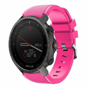 Twill Silicone Strap, bright pink, on a watch, 3/4 front view
