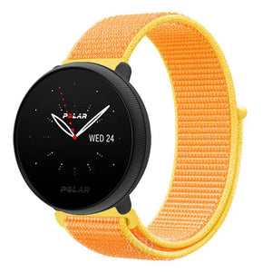 Nylon Strap, light yellow, on a watch, 3/4 front view