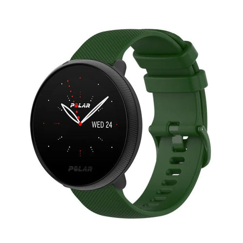 Premium Silicone Strap, army green, on a watch, 3/4 front view