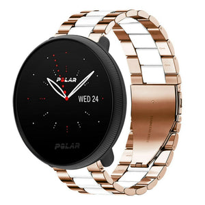 Steel Strap, rose gold/white, on a watch, 3/4 front view