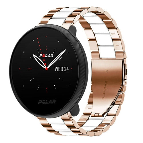 Steel Strap, rose gold/white, on a watch, 3/4 front view
