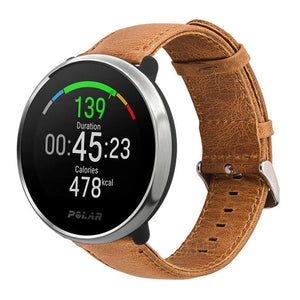 Leather Strap, brown, on a watch, 3/4 front view