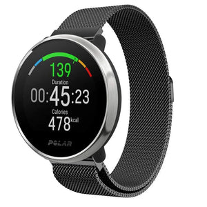 Milanese Strap, black, on a watch, 3/4 front view
