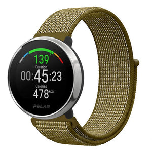 Nylon Strap, olive, on a watch, 3/4 front view